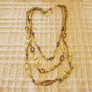 Charming Charlie leaf jeweled boho layered adjustable silver tone necklace